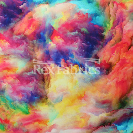 Ablaze Nylon Spandex Fabric - Multi Rainbow Watercolor Pastel Print, 58/60" Width (1 Yard)