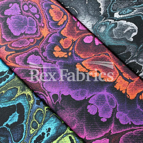 Abstractive Nylon Spandex Fabric - Gray Black, Purple Orange, Purple Lime Abstract Digital Print, 58-60" Width (1 Yard)