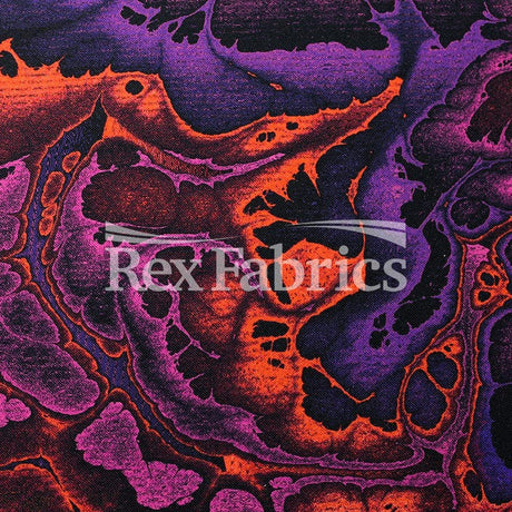 Abstractive Nylon Spandex Fabric - Gray Black, Purple Orange, Purple Lime Abstract Digital Print, 58-60" Width (1 Yard)