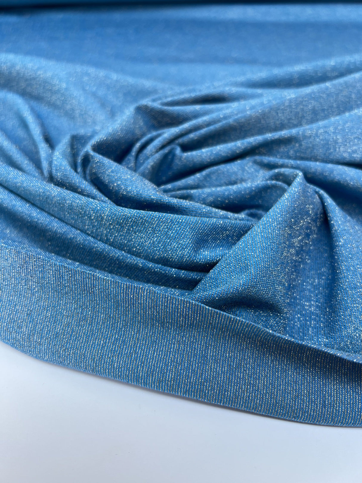 Lurex Blend Knitted Fabric Golden Blue