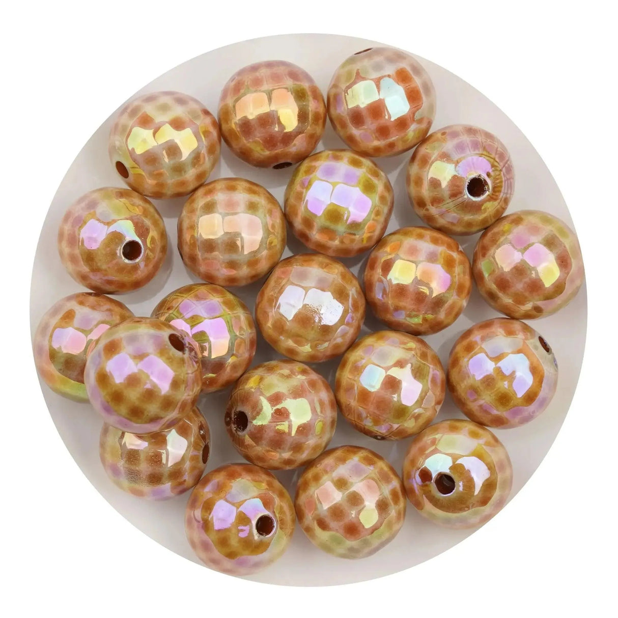 Acrylic Round String Disco Bling Beads - Coffee (5 per Bag - 16mm)