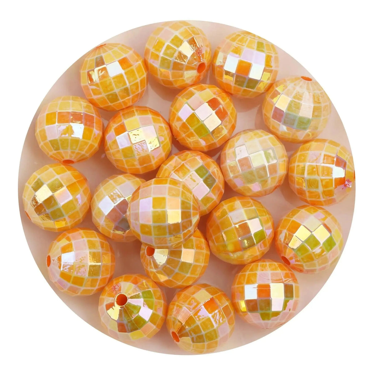 Acrylic Round String Disco Bling Beads - Orange (5 per Bag - 16mm)