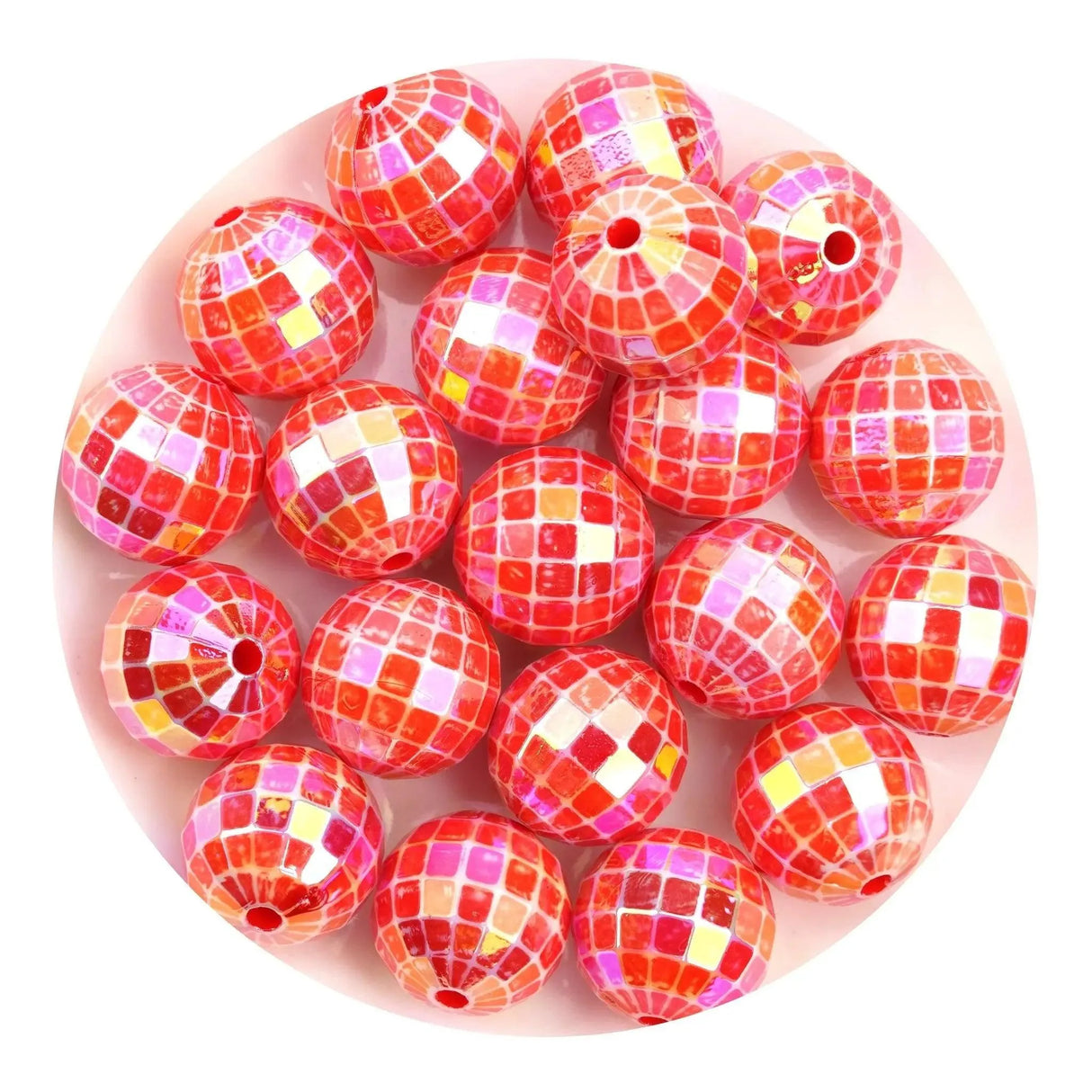 Acrylic Round String Disco Bling Beads - Red (5 per Bag - 16mm)
