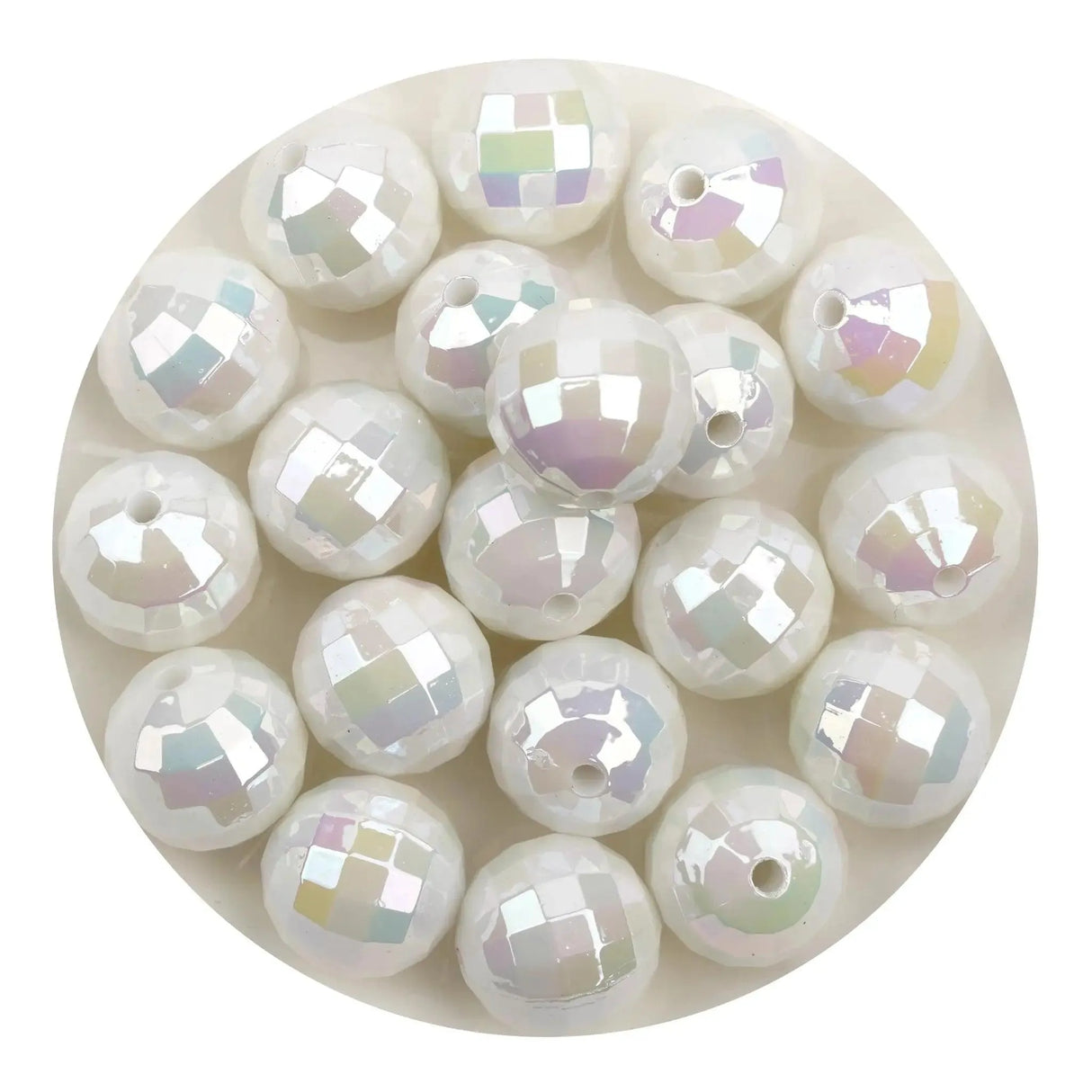 Acrylic Round String Disco Bling Beads - White (5 per Bag - 16mm)