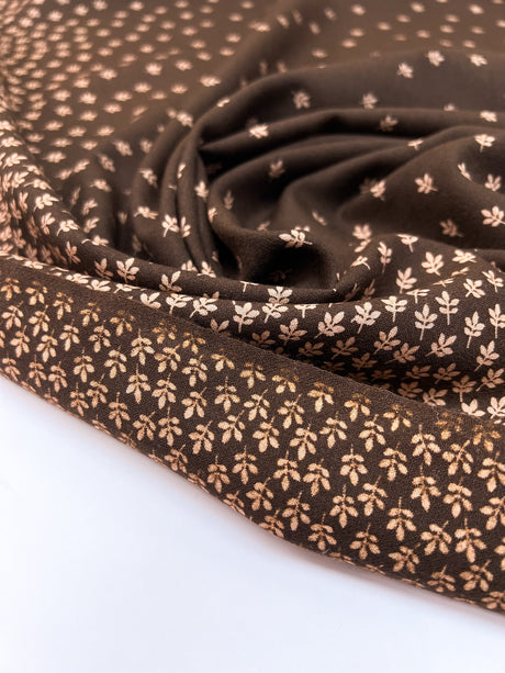 Wool Staple Fabric Brown Beige Floral Print