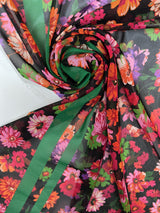 Polyester Chiffon Printed Black Pink Floral