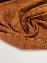 Cotton Basket Weave Checked Orange Fabric