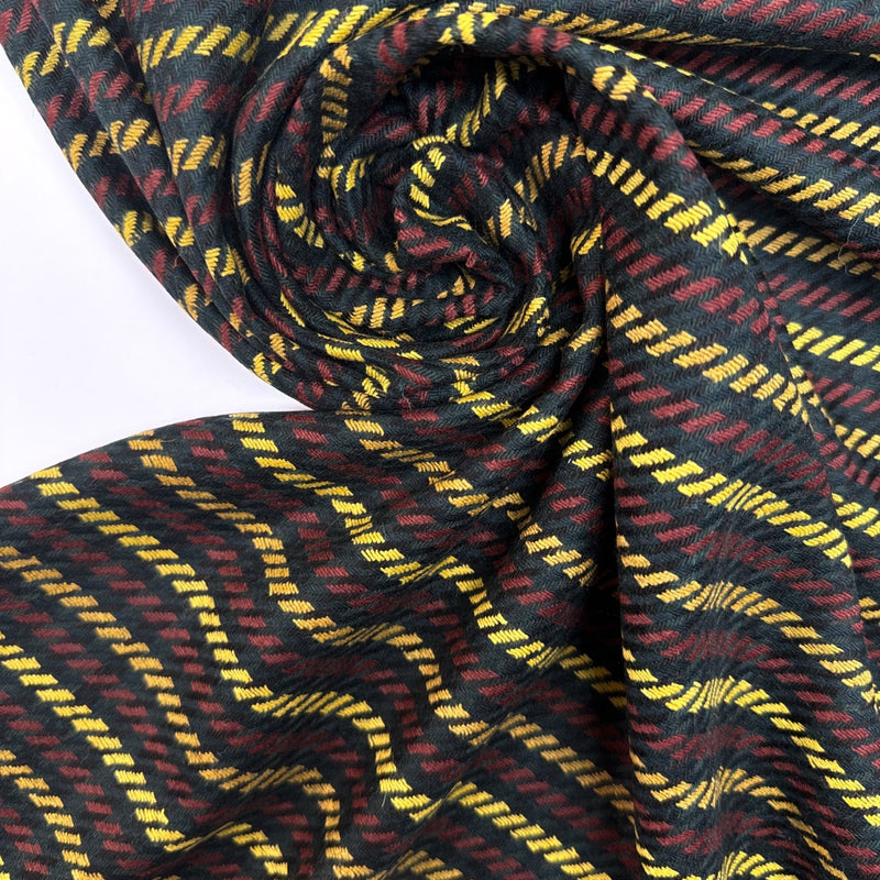 Wool Blend Tweed Striped Red Yellow Black
