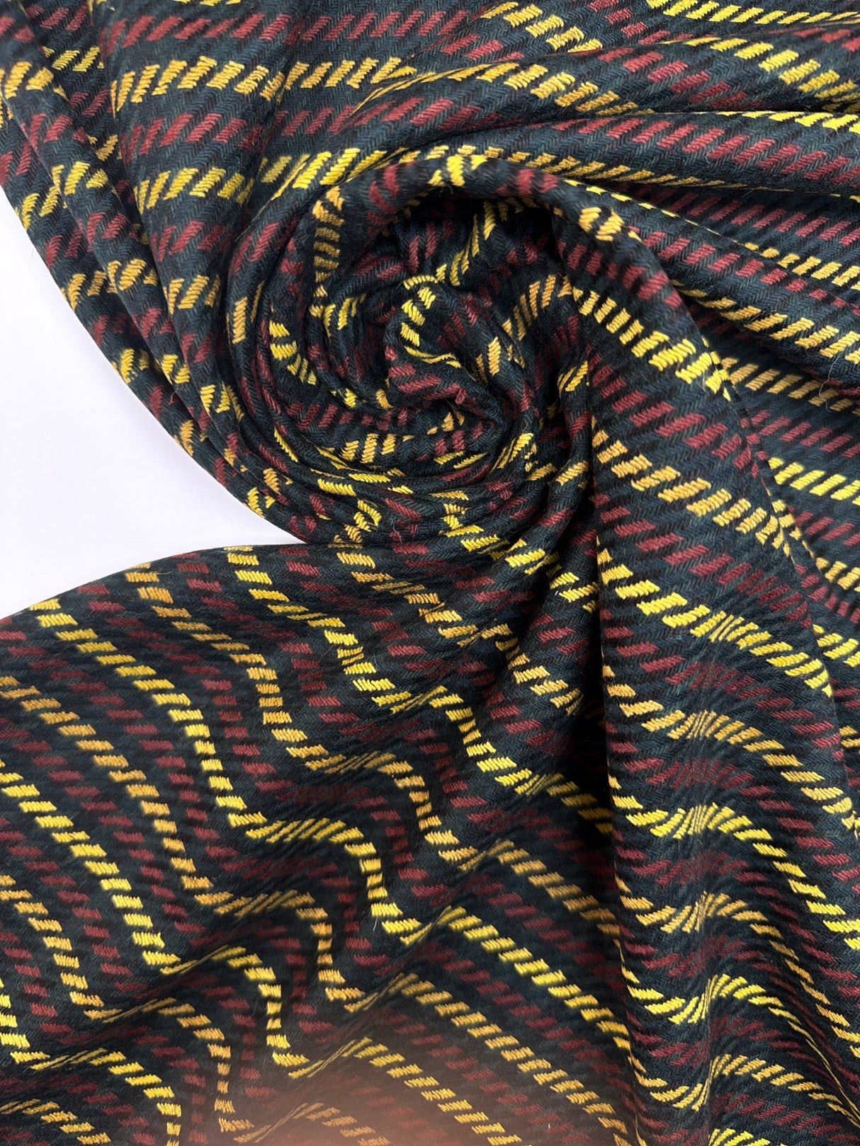 Wool Blend Tweed Striped Red Yellow Black