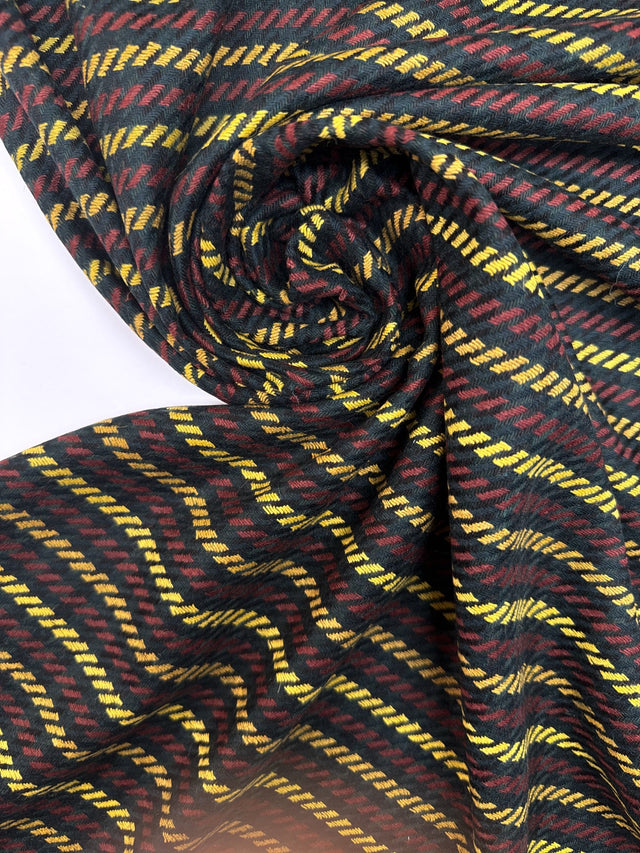Wool Blend Tweed Striped Red Yellow Black