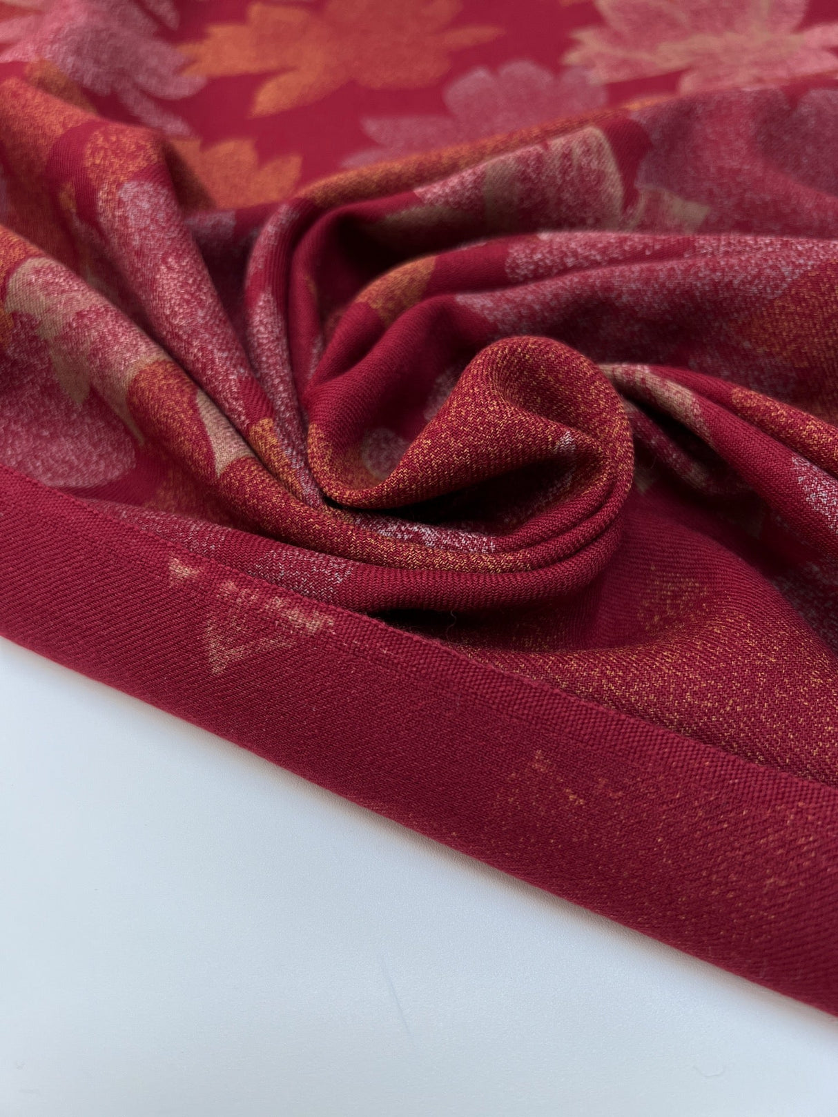 Italian Red Printed Wool Twill