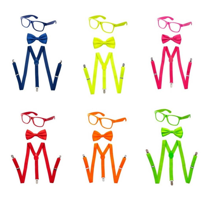 Neon Suspender, Bowtie Accessory Set - Adults