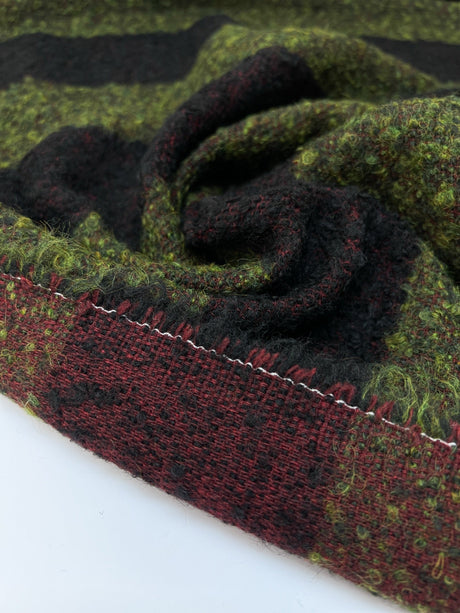 Bouclé Acrylic Blend Striped Red-Green Coat Fabric