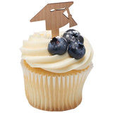 Graduation cap wood style Assortment Cupcake Cake Pics - set of 72