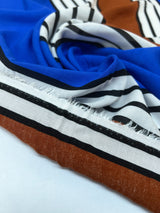 Viscose Woven Printed Brown Blue Stripe