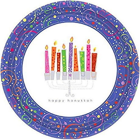 Amscan 8 Count Playful Menorah Happy Hanukkah Round Plates, 7", Multicolor