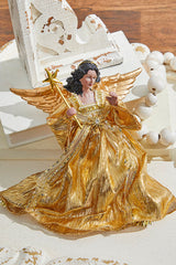9 Inchi Gold Fabric Flying Black Angel Ornament Christmas Tree Decor Elegant Figure