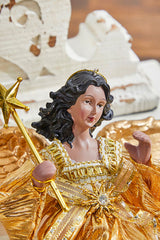 9" Gold Fabric Flying Black Angel Ornament