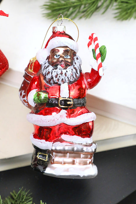 5” African American Santa Glass Ornament