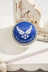 Silver Pearl 3 1/4 Inch Ball with Silk Air Force Logo and Hymn Ornament