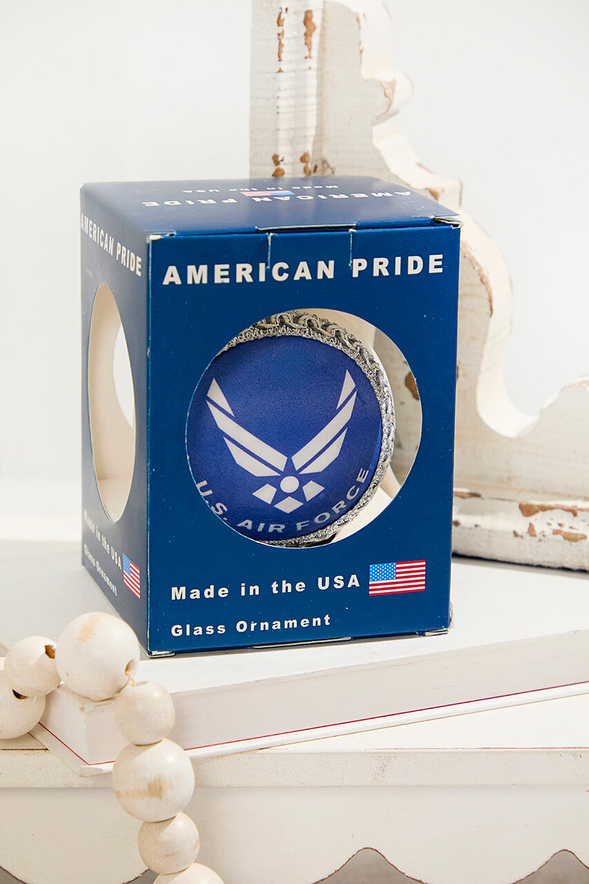 Silver Pearl 3 1/4" Ball with Silk Air Force Logo and Hymn