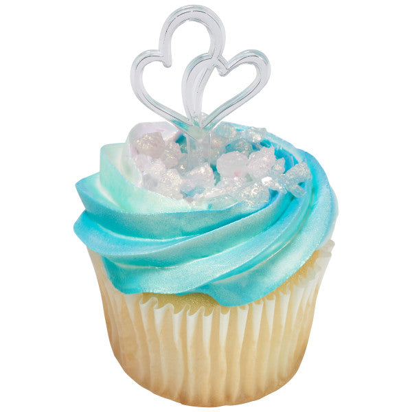 Double Heart Silver Cupcake or Cake Decorating plastic toppers 144 set