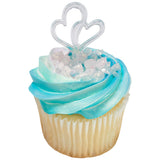 Double Heart Silver Cupcake or Cake Decorating plastic toppers 144 set
