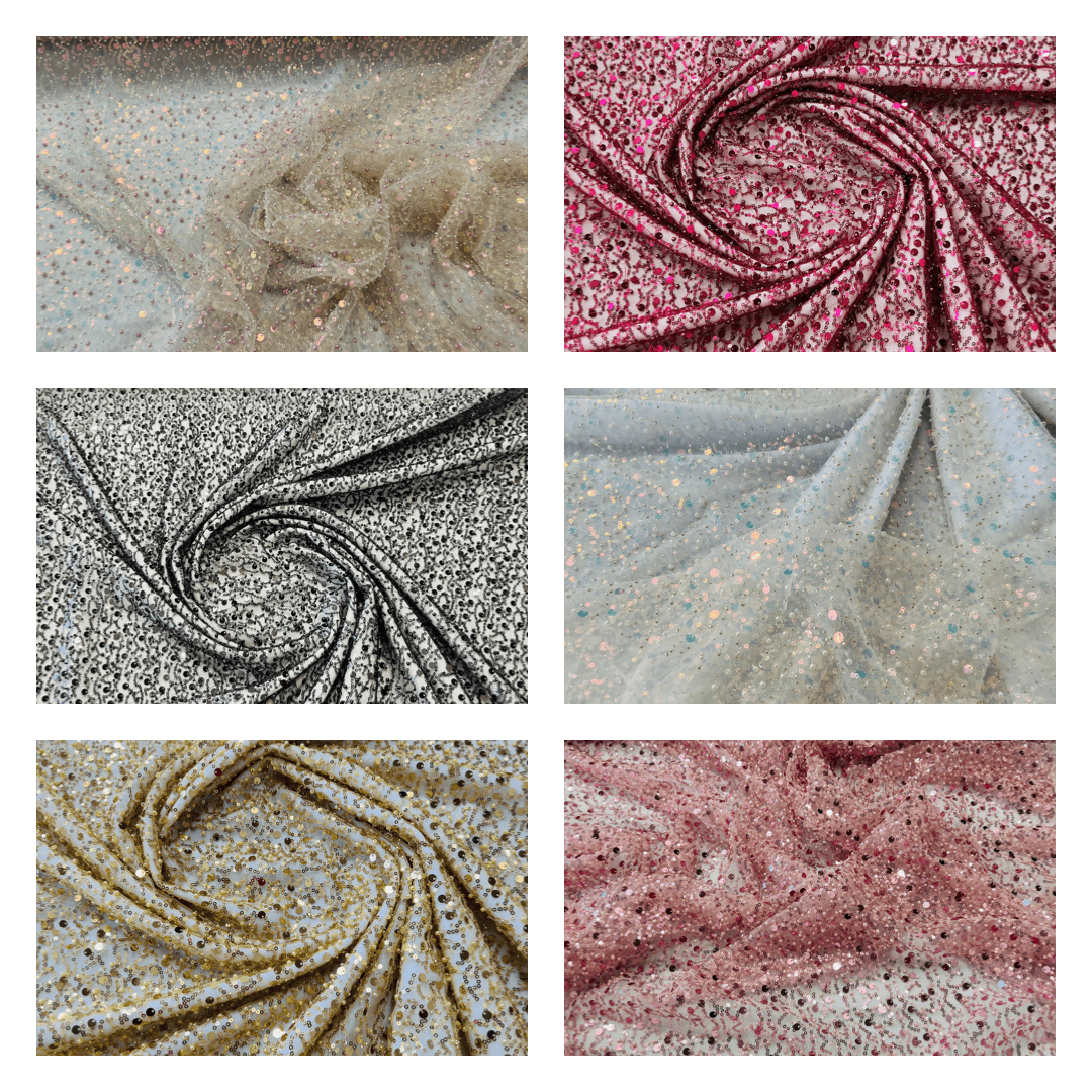All Over Beaded Lace Polyester Fabric - Beaded, Sequins, Pearls, Mesh Lace, 54" Width (1 Yard)
