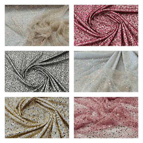 All Over Beaded Lace Polyester Fabric - Beaded, Sequins, Pearls, Mesh Lace, 54" Width (1 Yard)