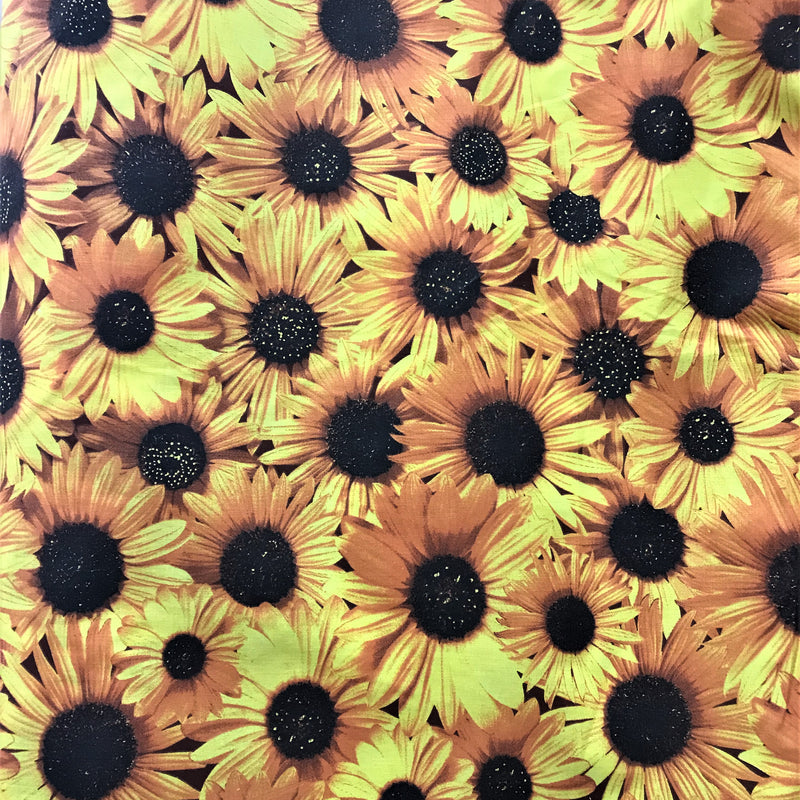 All Over Sunflowers Poly Cotton Fabric - Sunflower Print, 59/60" Width (1 Yard)