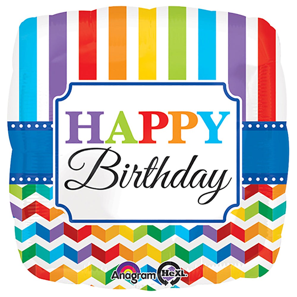 Foil Balloon Happy Birthday Bright Stripe & Chevron