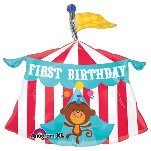 Foil Balloon Girls 1st Birthday Circus Tent