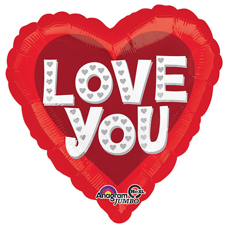 Foil Balloon 28 Inch Love You Silver Hearts