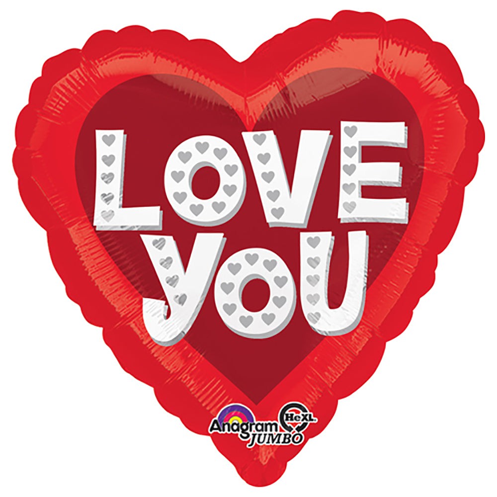 Foil Balloon 28 Inch Love You Silver Hearts
