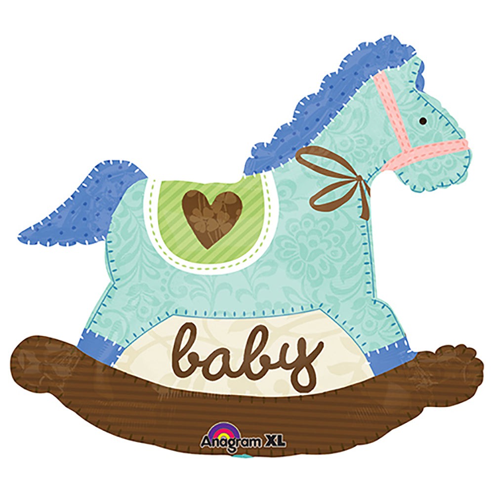 Foil Balloon Baby Blue Rocking Horse