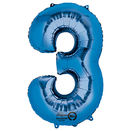 Foil Number 3 Balloon Blue 34 Inch