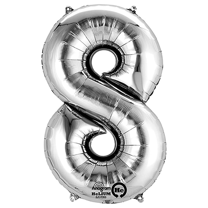 Foil Balloon Number 8 Silver 34 Inch