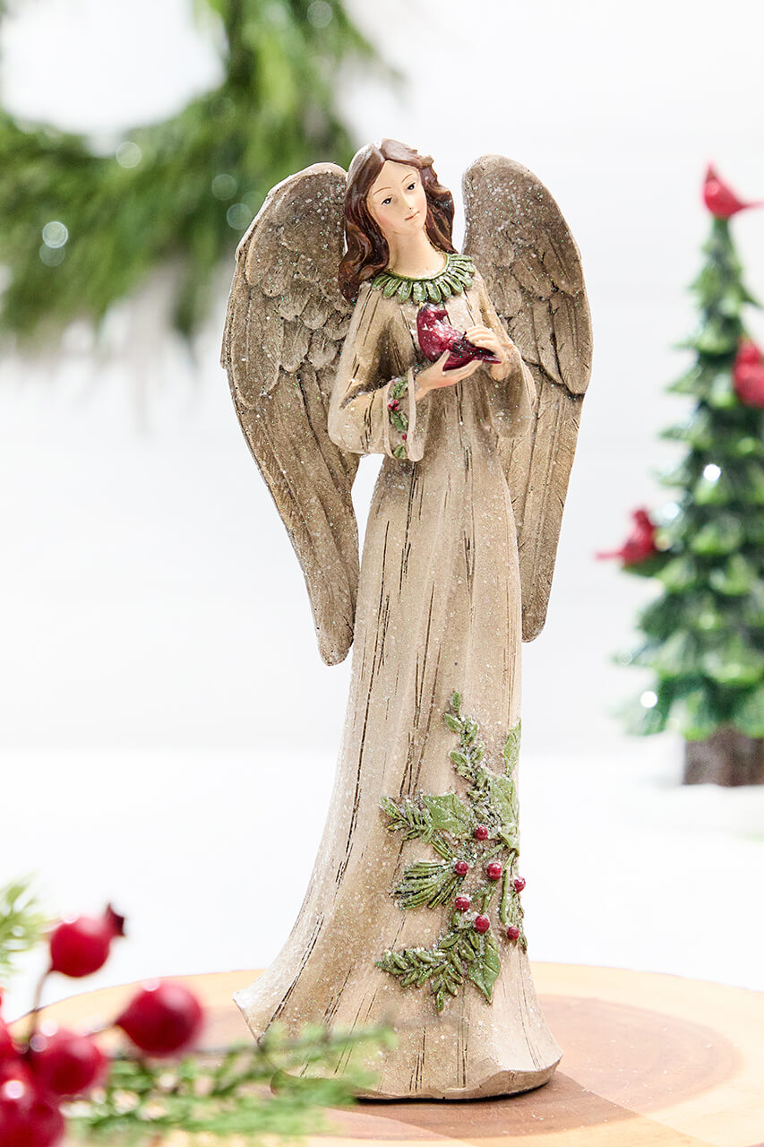 12" Resin Angel with Cardinal