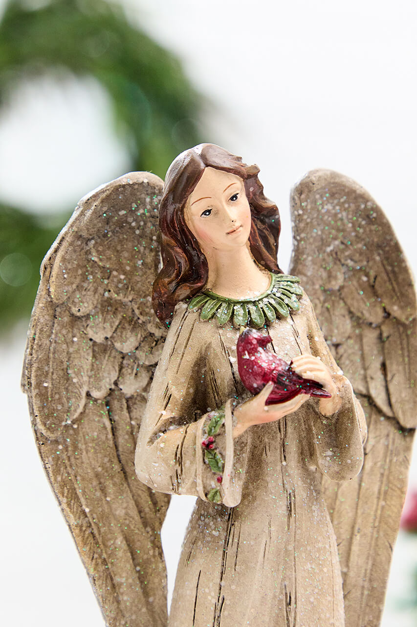 12" Resin Angel with Cardinal
