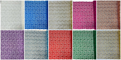 Angela Metallic Corded Lace Fabric - Embroidered Sequins Mesh Lace, Double Scallop Edge, 50-54" Width (1 Yard)