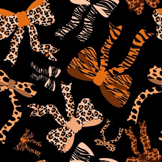 Printed Spandex Animal Bows Black or Beige