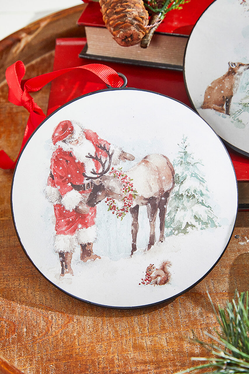 5.75 Inch Santa and Animal Disc Ornament