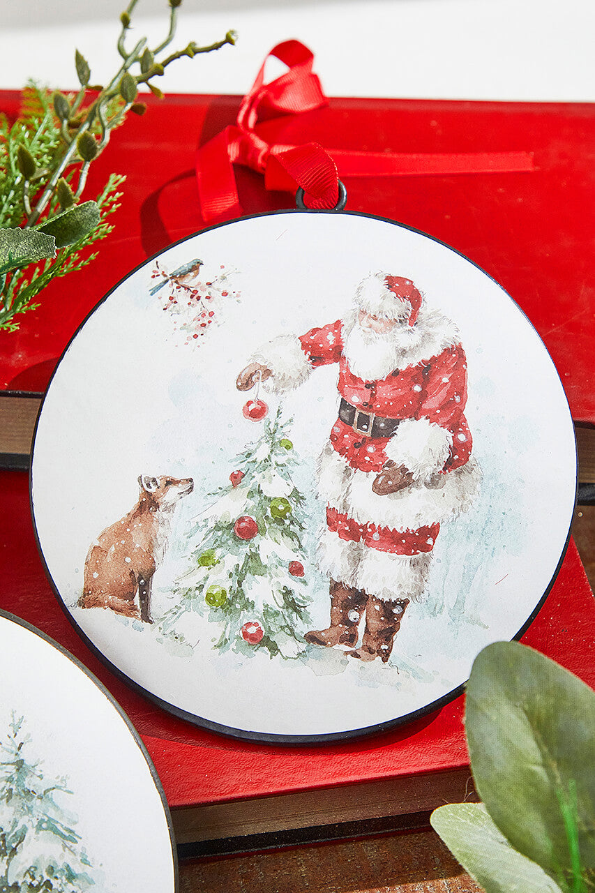 5.75 Inch Santa and Animal Disc Ornament