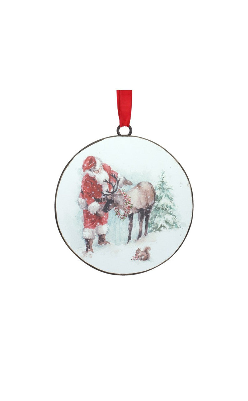 5.75 Inch Santa and Animal Disc Ornament