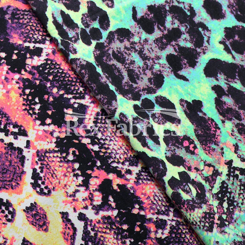 Animaze Nylon Spandex Fabric - Rust, Plum, Neon Snake Print, 58" Width (1 Yard)