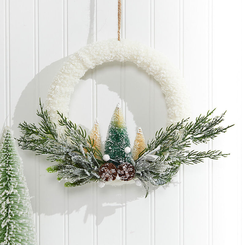 14x10 Inch Frosted Christmas Tree Wreath Hanger Snowy