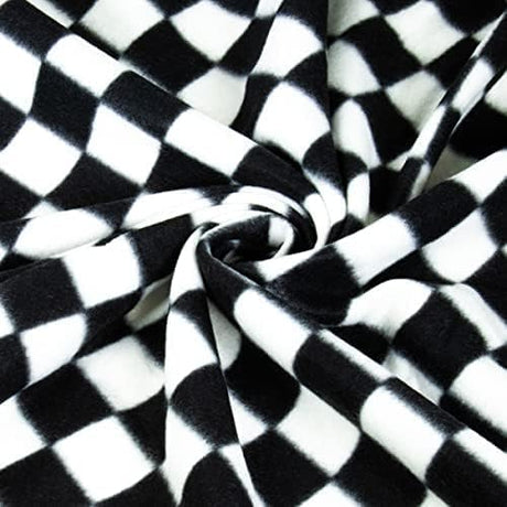 Polar Fleece Fabric Checkered White Black 60" 280 GSM