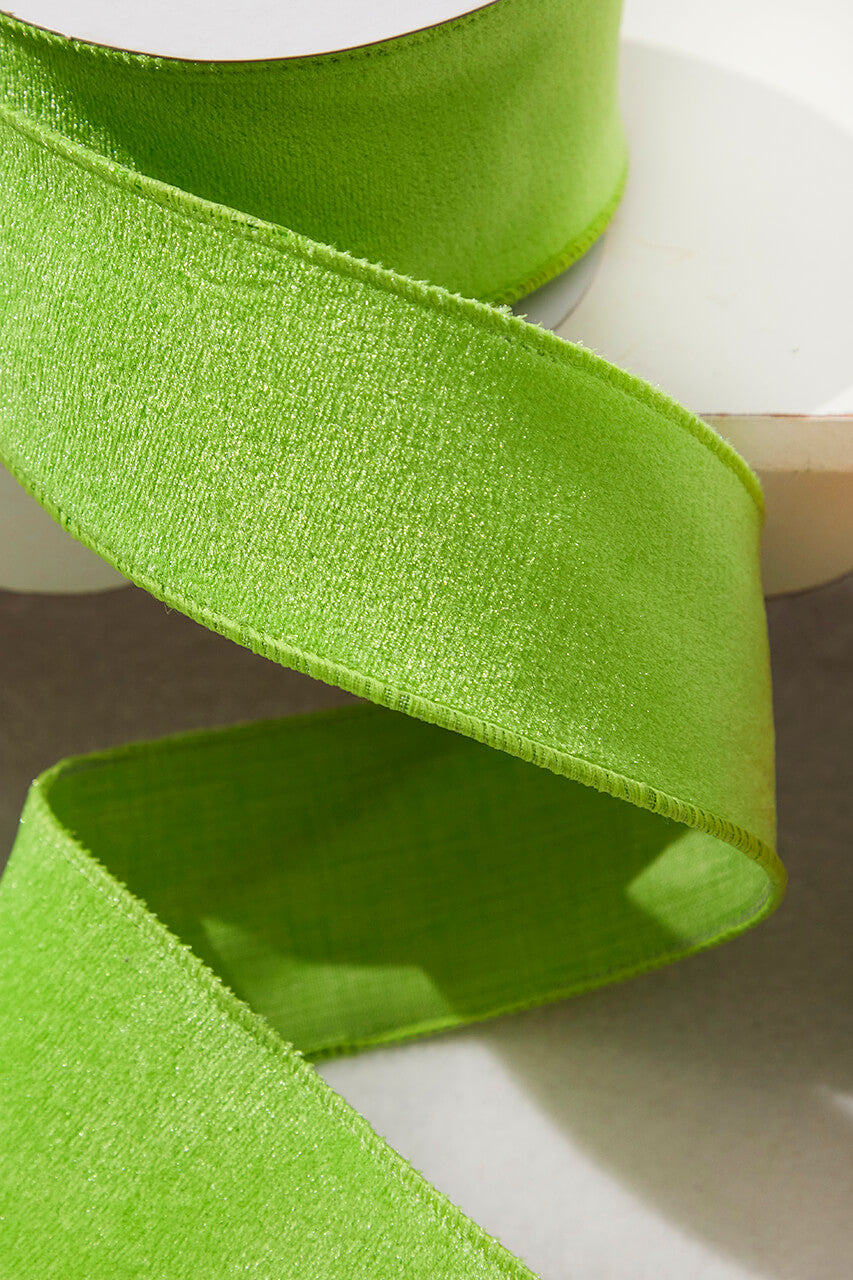 2.5" x 10 Yard Lime Green Velvet Wired Ribbon