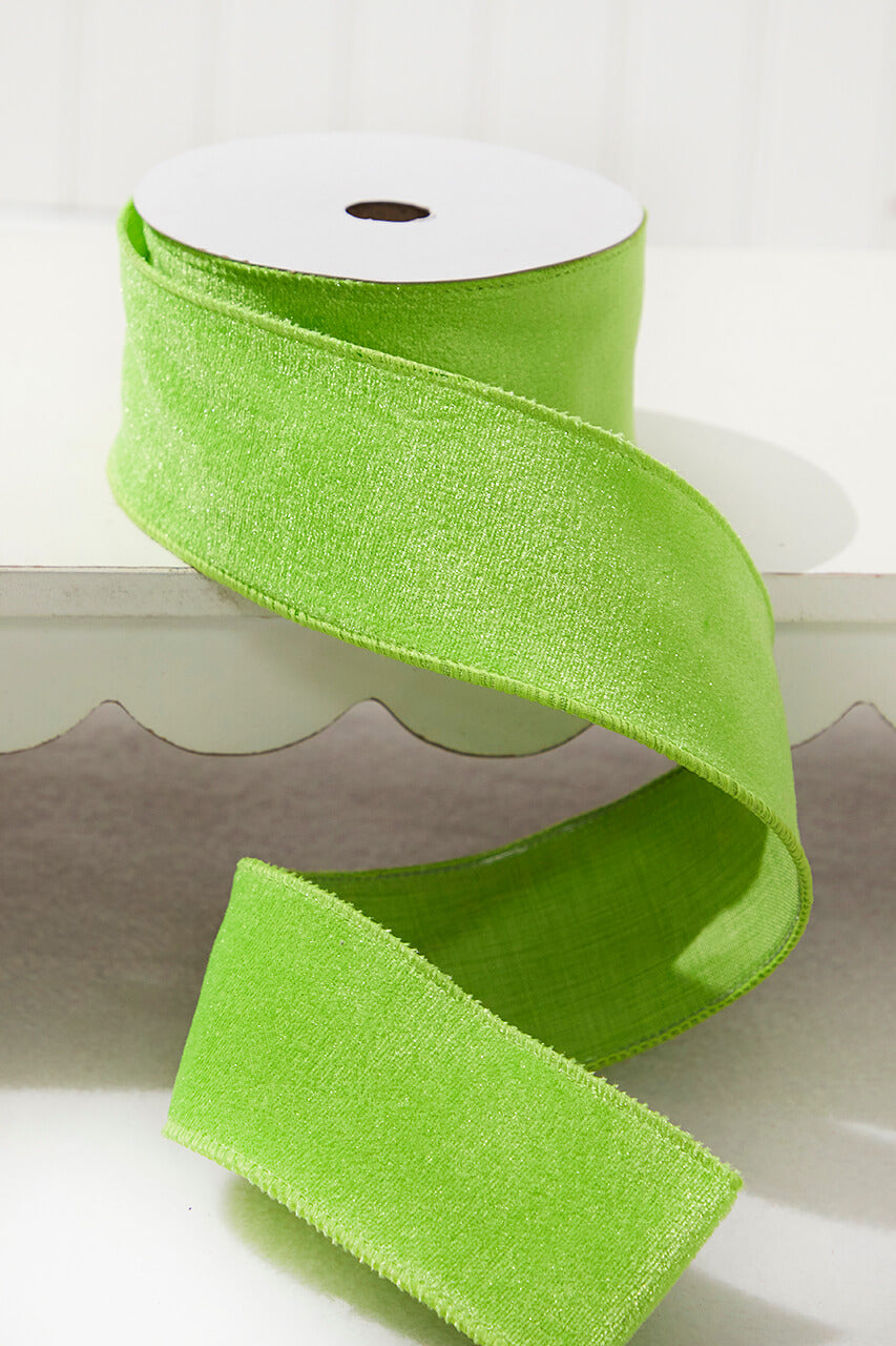 2.5" x 10 Yard Lime Green Velvet Wired Ribbon
