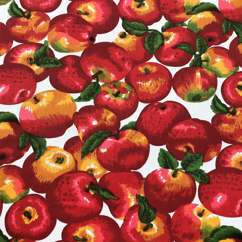 All Over Apples White Poly Cotton Fabric - White Apple Print, 59/60" Width (1 Yard)